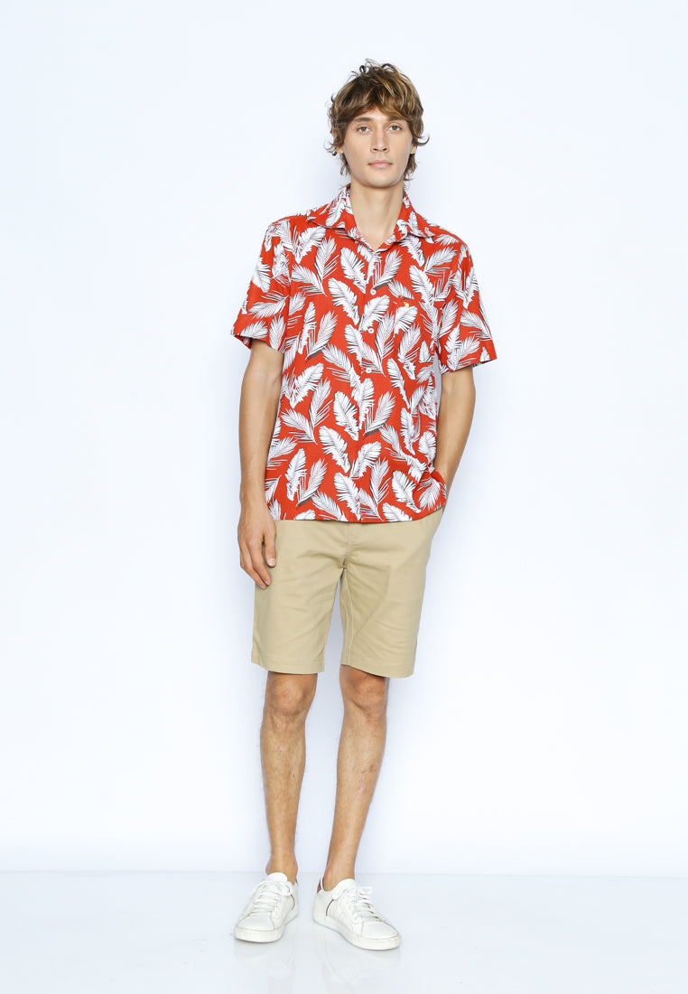Red Floral Print Short Sleeve Shirt