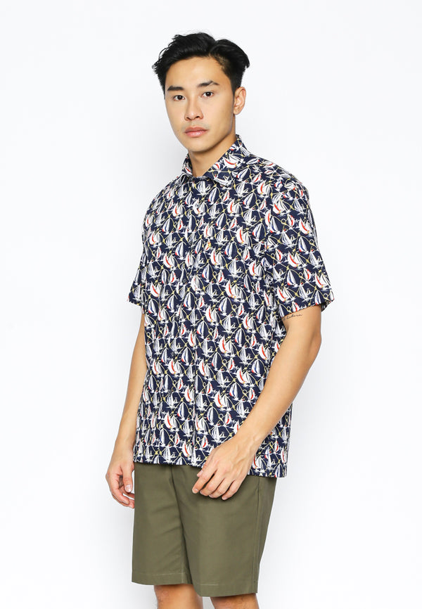 Blue Navy Print Shirt