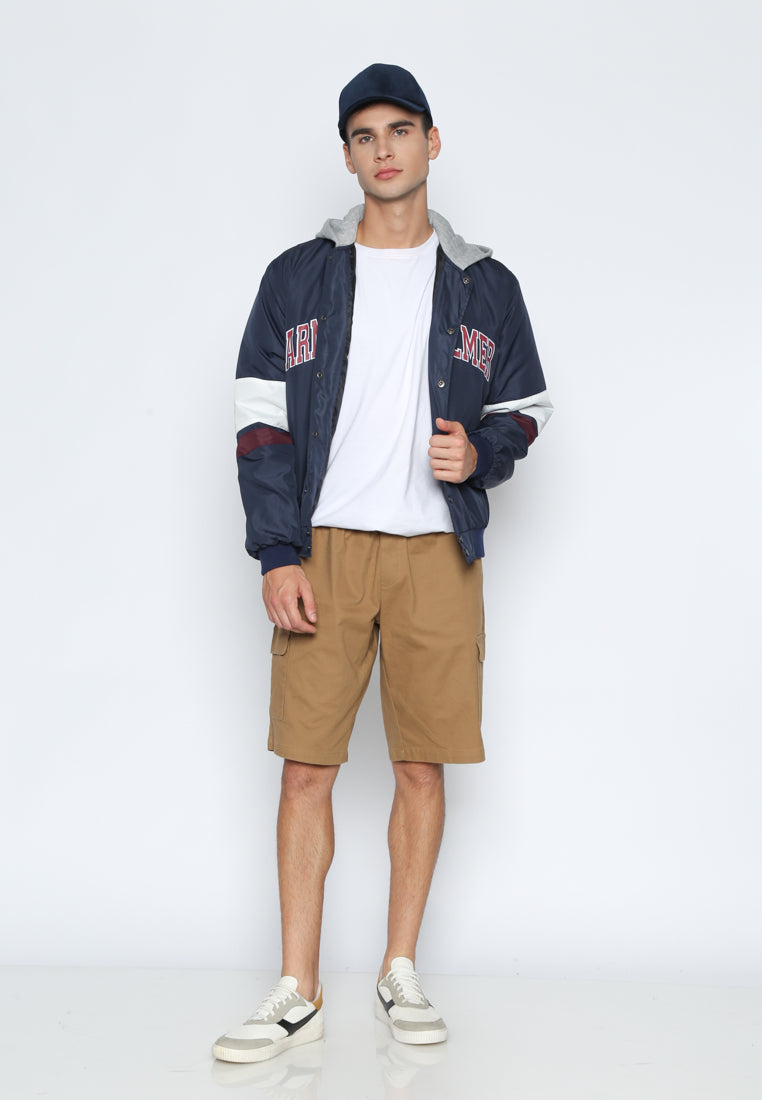 Navy Bomber Jacket With Hoodie