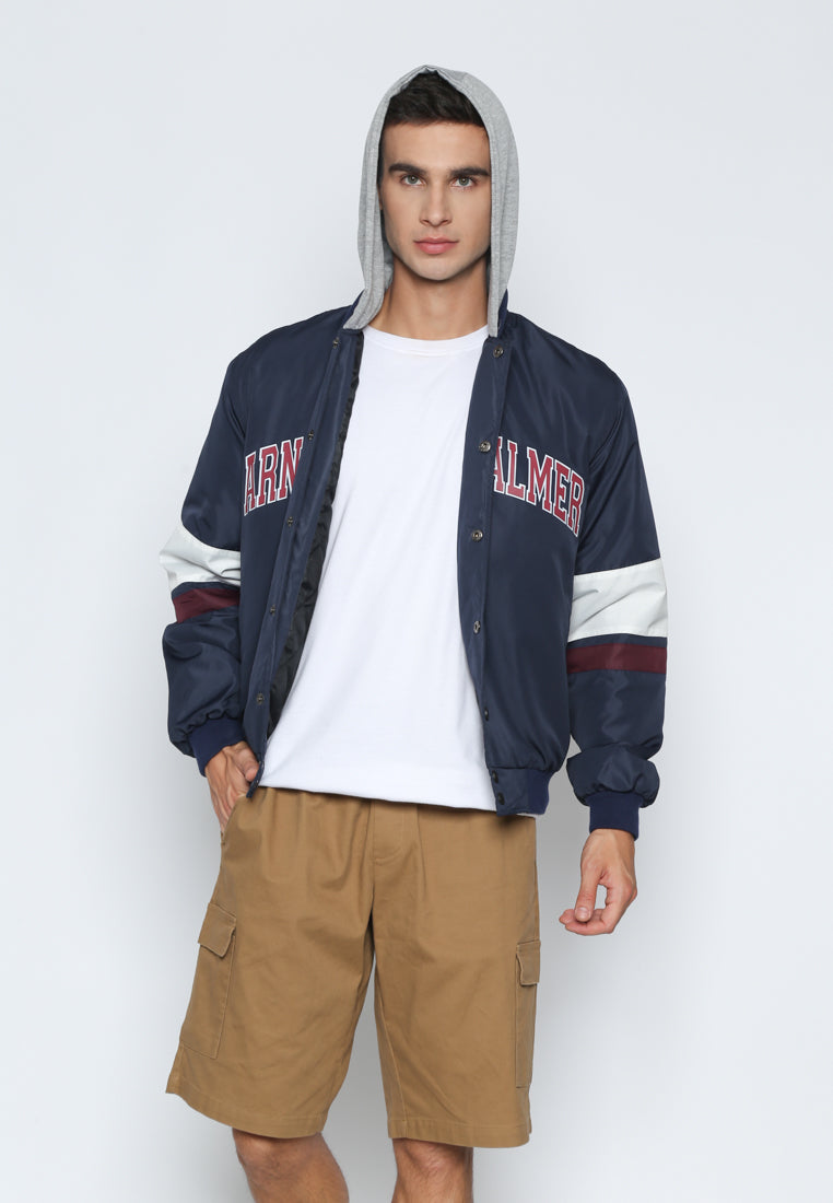 Navy Bomber Jacket With Hoodie