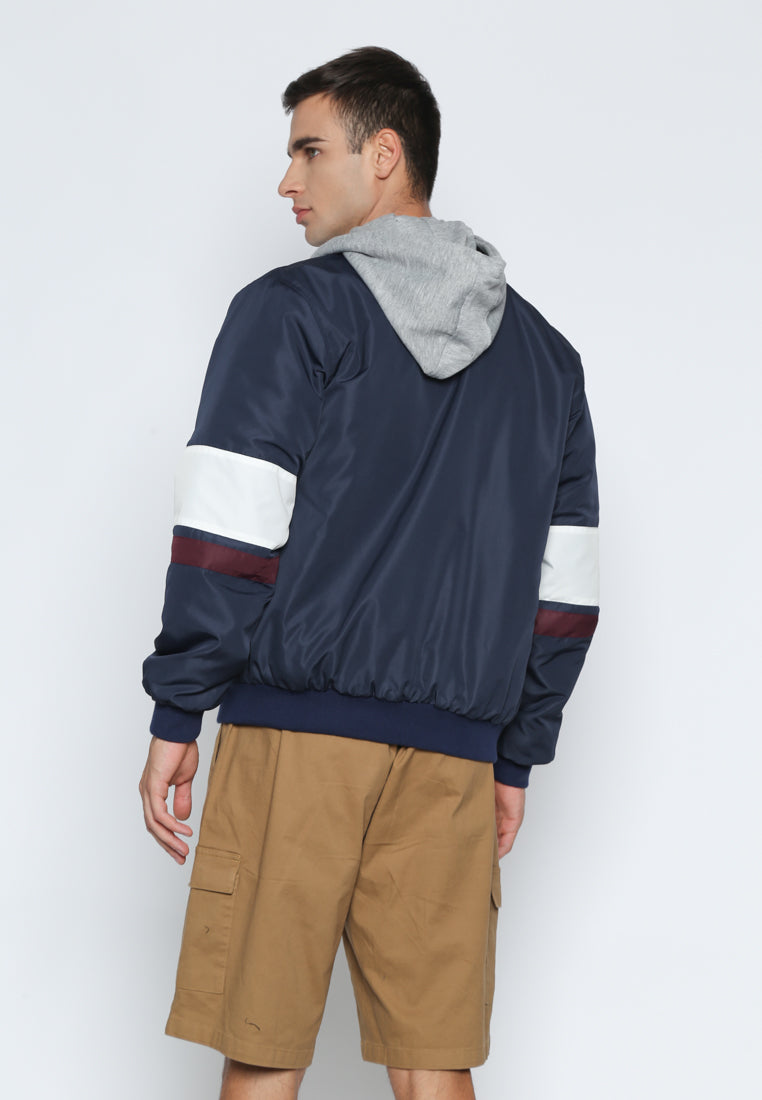 Navy Bomber Jacket With Hoodie