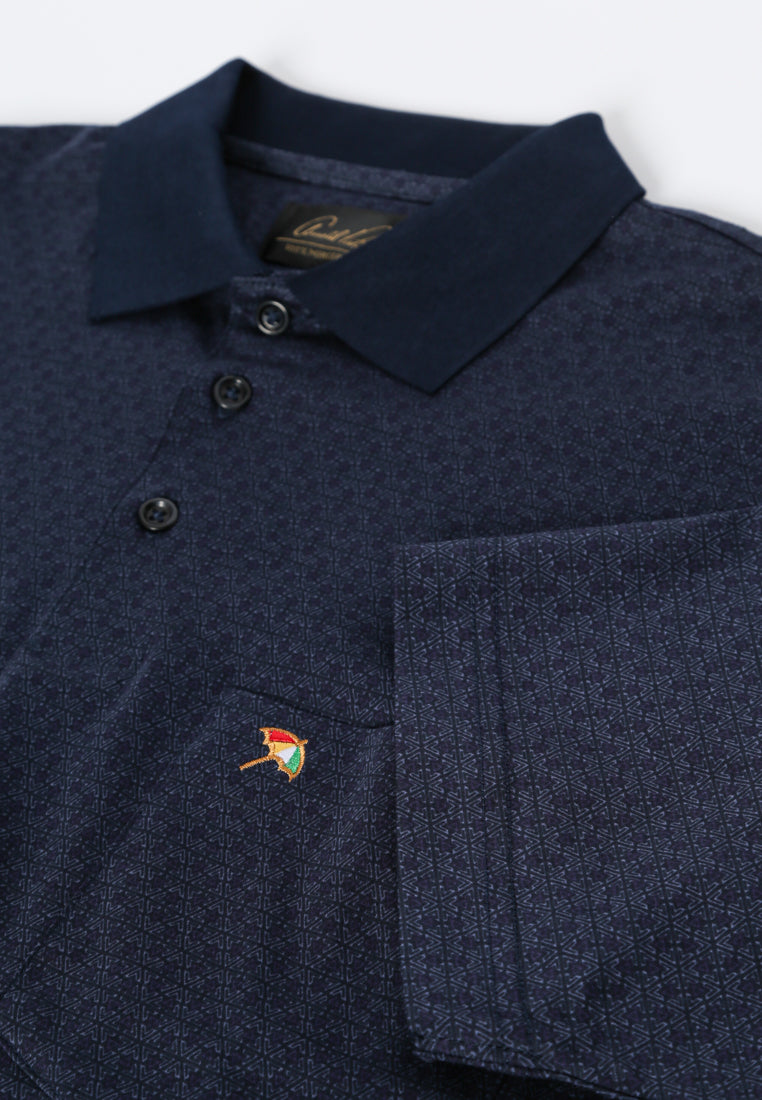 Navy Polo Shirt Gold With Geometric Printing
