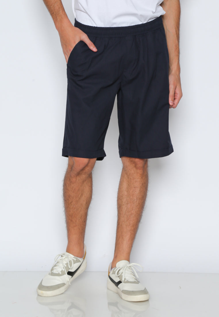 Navy Pleats Short Pants