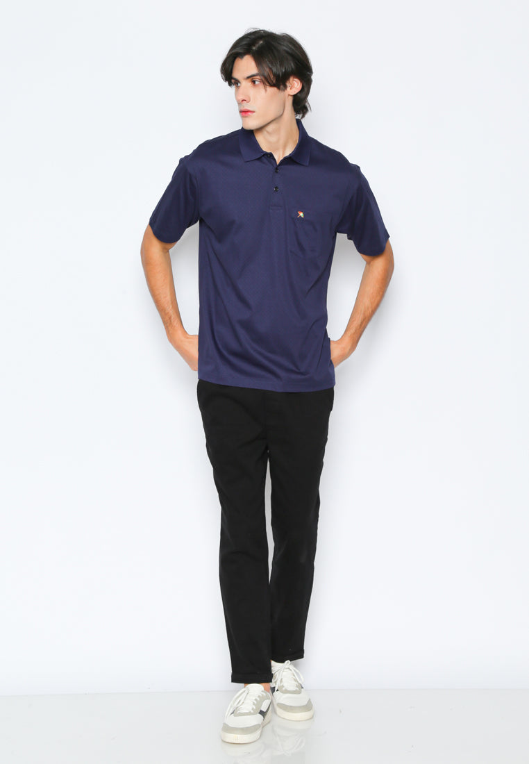 Polo Shirt Gold With Geometric Navy Printing