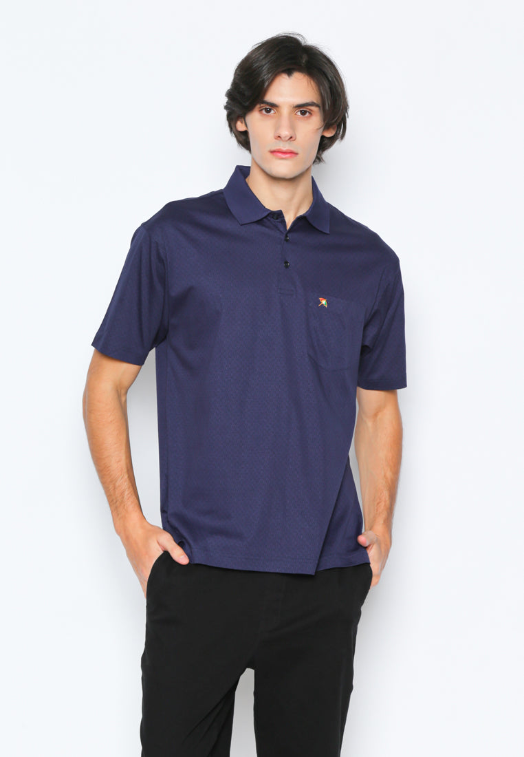 Polo Shirt Gold With Geometric Navy Printing