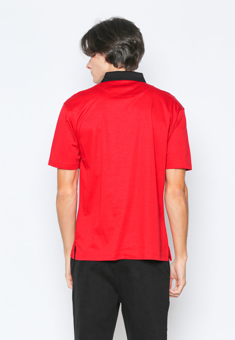 Polo Shirt Gold With Geometric Red Printing
