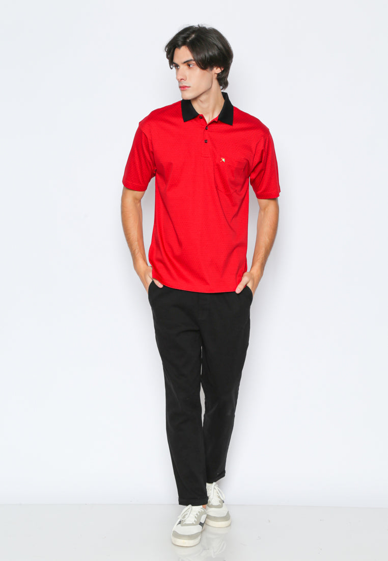 Polo Shirt Gold With Geometric Red Printing