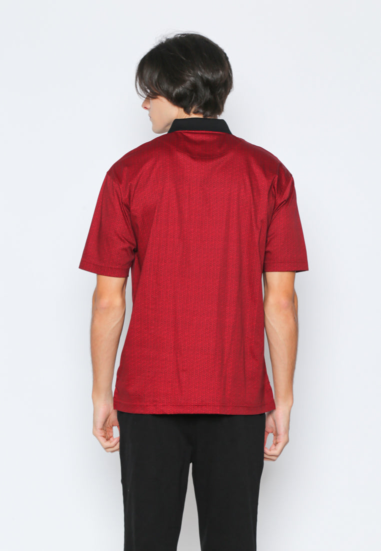 Red Polo Shirt Gold With Geometric Printing