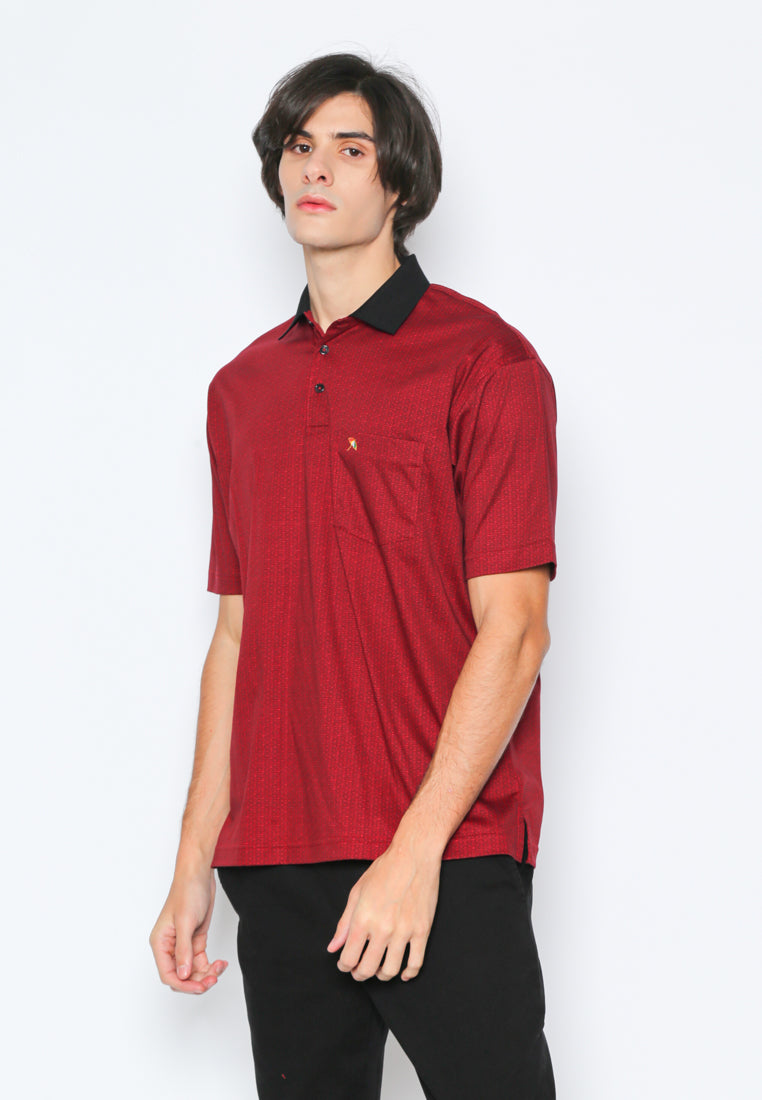 Red Polo Shirt Gold With Geometric Printing