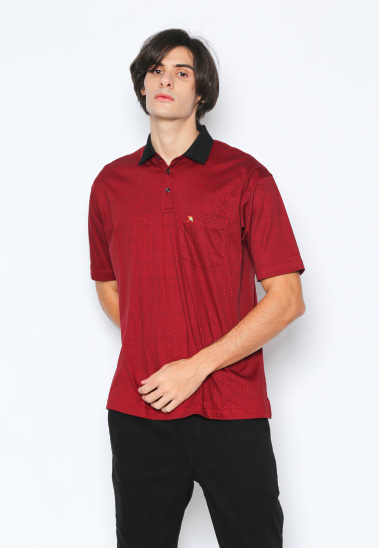 Red Polo Shirt Gold With Geometric Printing