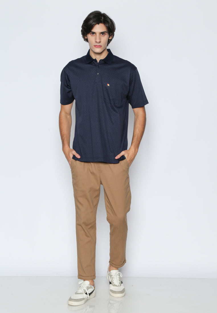 Navy Polo Shirt Gold With Geometric Printing