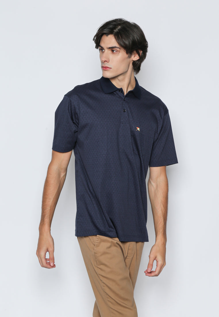 Navy Polo Shirt Gold With Geometric Printing